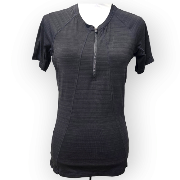 Athleta Tops - Athleta 1/4 Zip Athletic Top  Short Sleeve Back Zip Pocket Black Medium